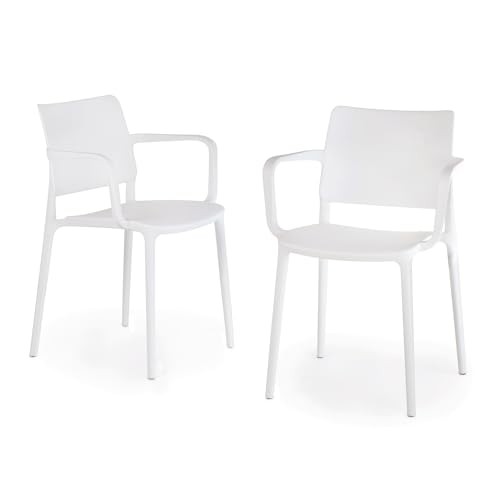 Florence Modern White Plastic Stacking Patio Dining Armchairs Set of 2