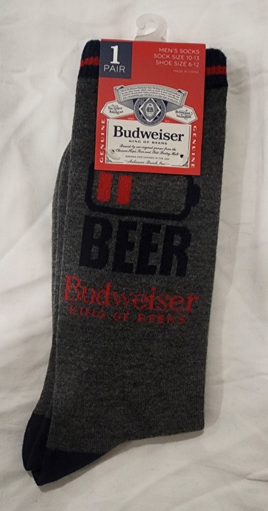 Men's Novelty Budweiser Beer Crew Socks-Size 10-13-NEW--U CHOOSE