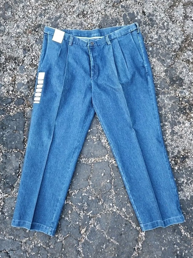 NWT HAGGAR Men’s PREMIUM STRETCH DENIM PANTS Jeans PLEATED CLASSIC FIT 42 x 29