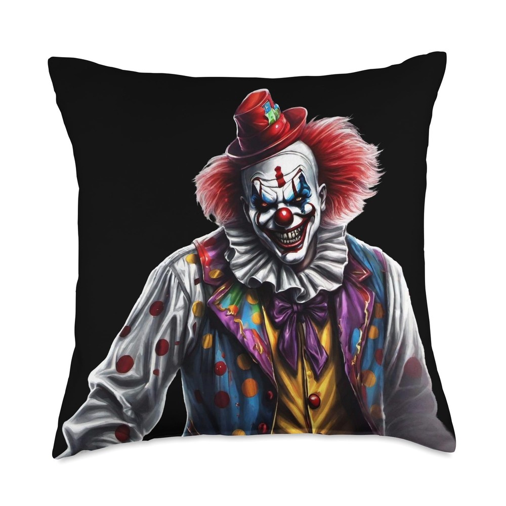 Demonic Clown Horror Scary Circus Halloween Evil Throw Pillow 18x18 Multicolor  