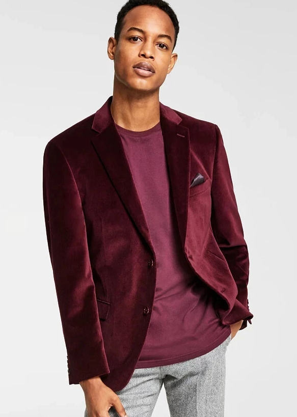 Alfani Men's Slim-Fit Solid Velvet Sport Coat Blazer,  Burgundy,  42S