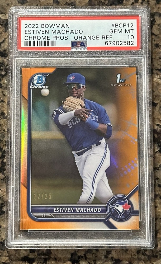 Estiven Machado 2022 Bowman Orange Refractor #BCP-12 Blue Jays PSA 10 Gem Mint /25
