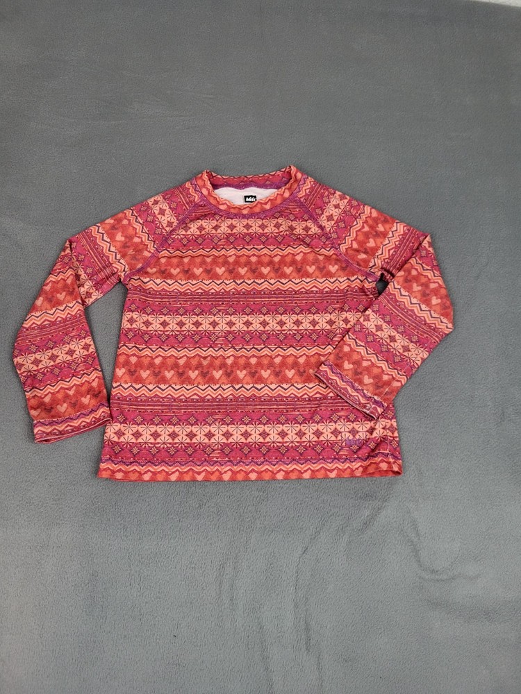 REI Baselayer Shirt Baby 2T Orange Red Lightweight Outdoor Stretch Geometric