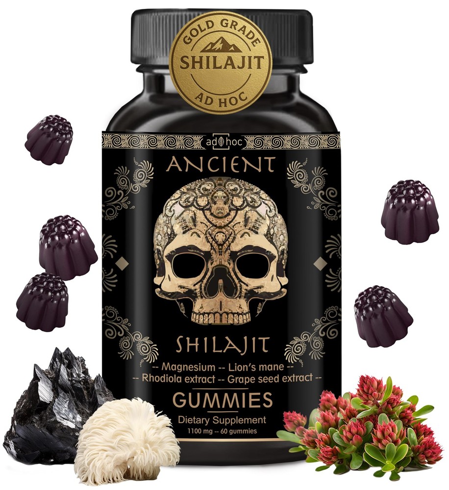 1100mg Gold Shilajit Gummies with Magnesium Lions Mane Rhodiola Grape Seed Extract