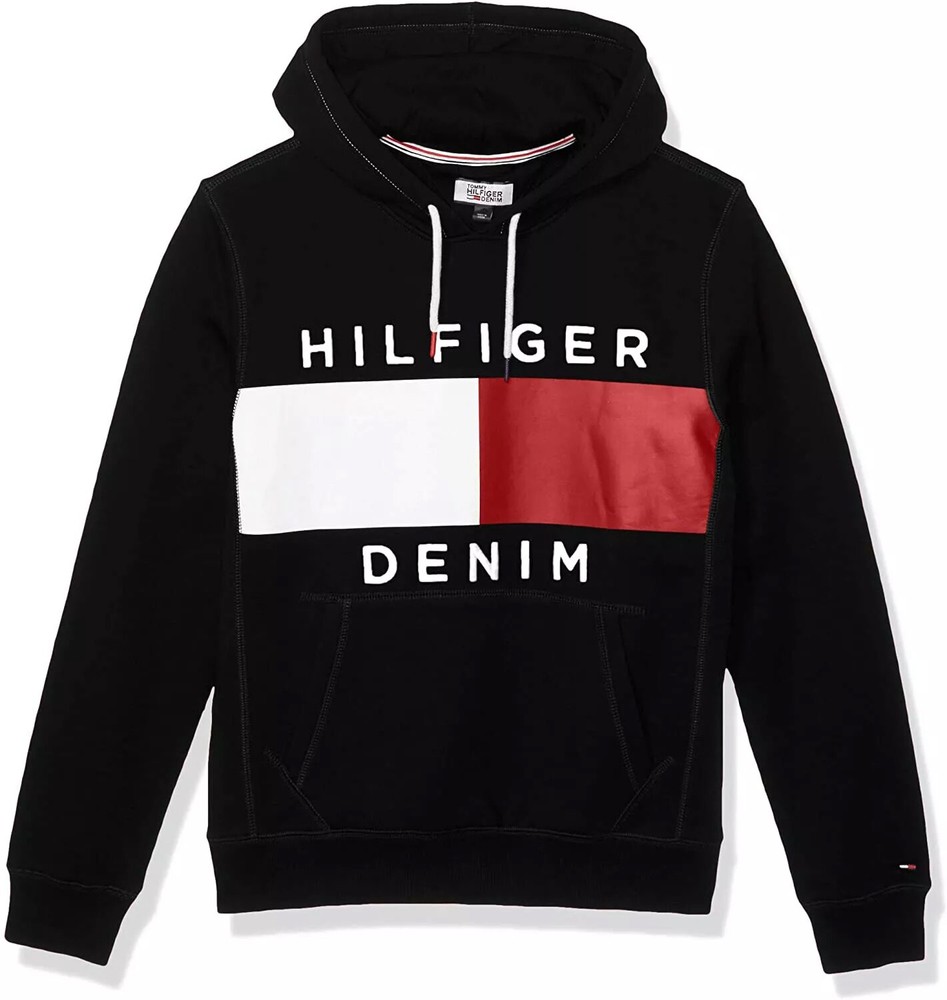 New Mens Tommy Hilfiger Denim Brooks Logo Black Fleece Sweatshirt Hoodie S