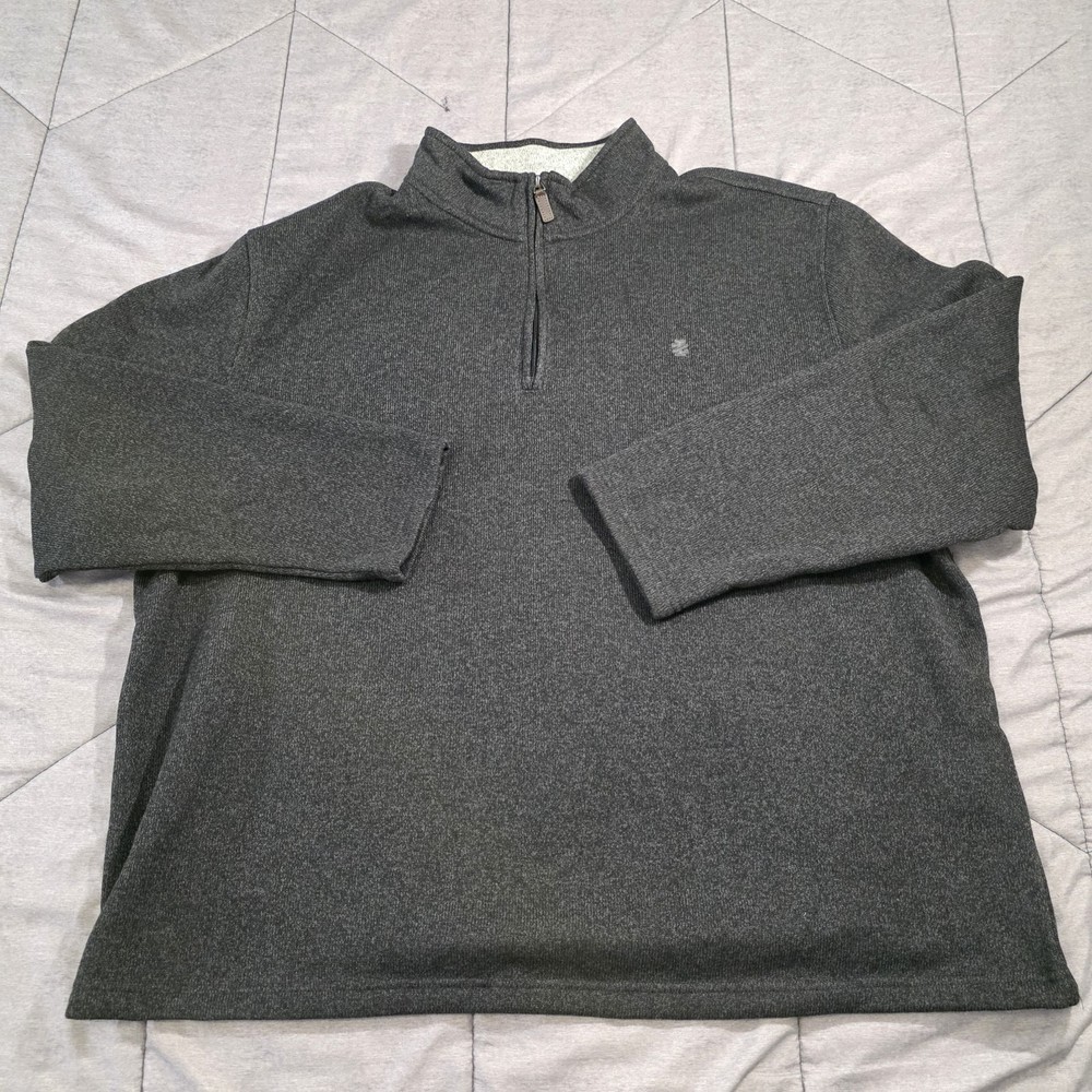 IZOD Pullover Sweater Mens 2XL Dark Gray Quarter Zip Long Sleeve Fleece Knit