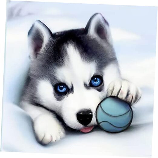5D Diamond Art Painting Husky Dog and Ball by Number Kits Paint with Diamonds