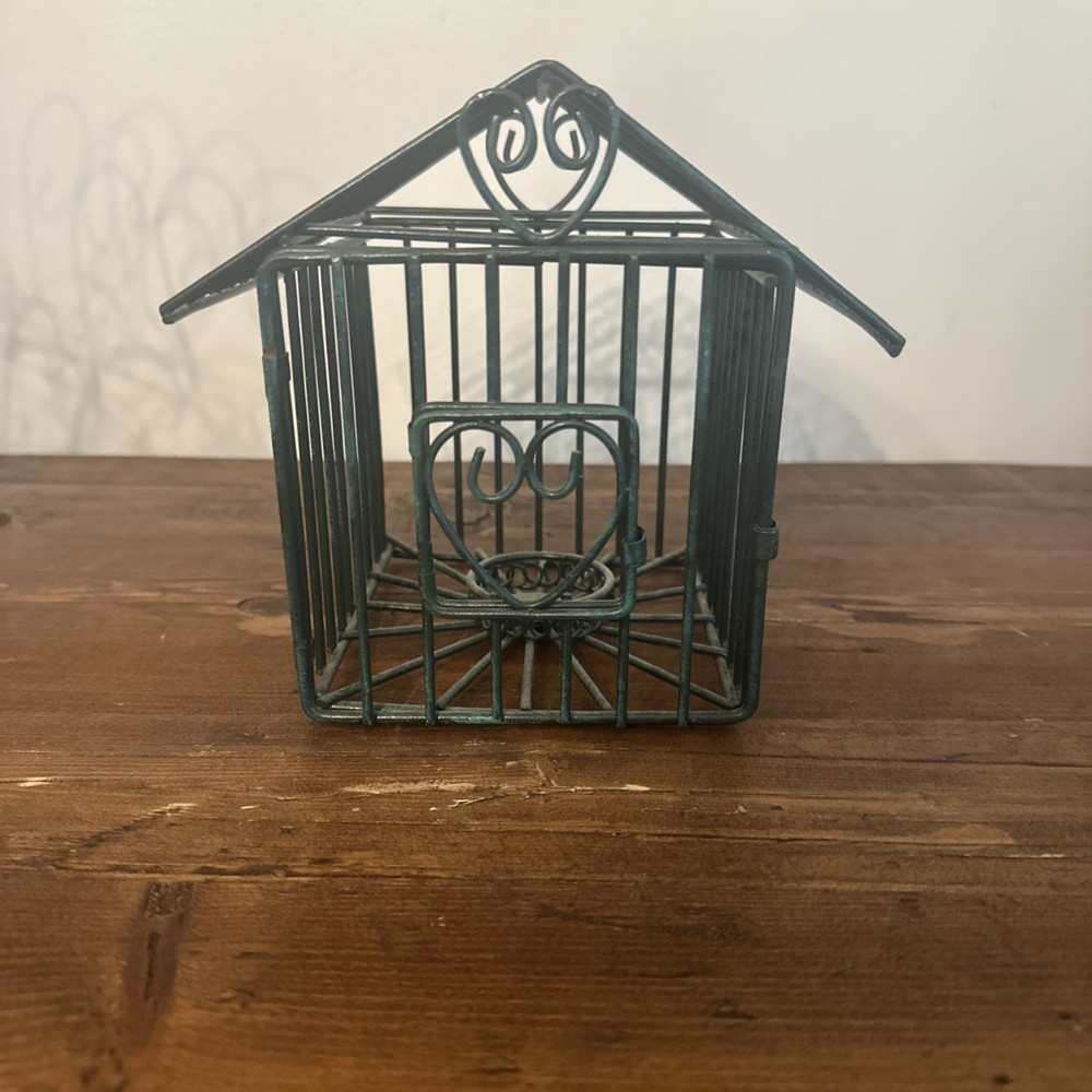 Vintage Green Metal Bird Cage with Candle Holder Decor-no Stand