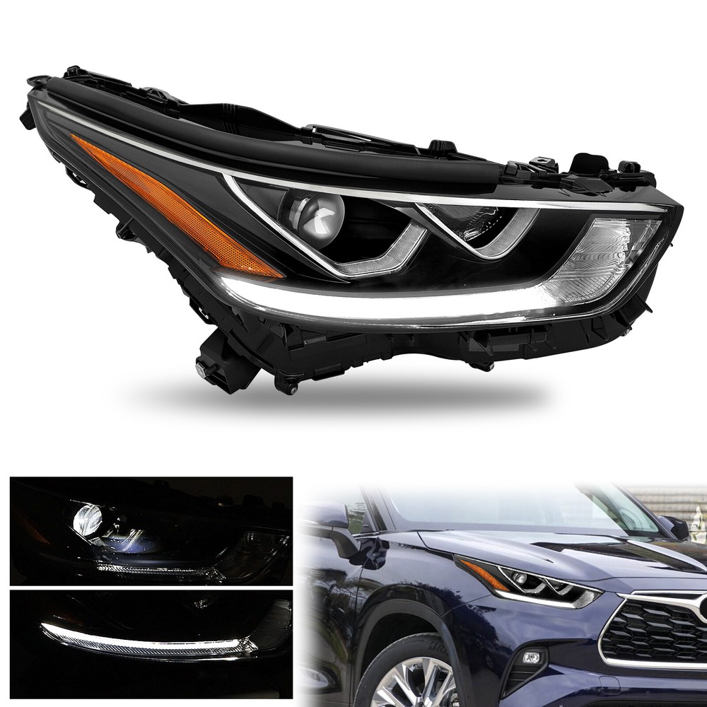Passenger Projector Black Headlight w/ LED DRL For 2020-2024 Toyota Highlander