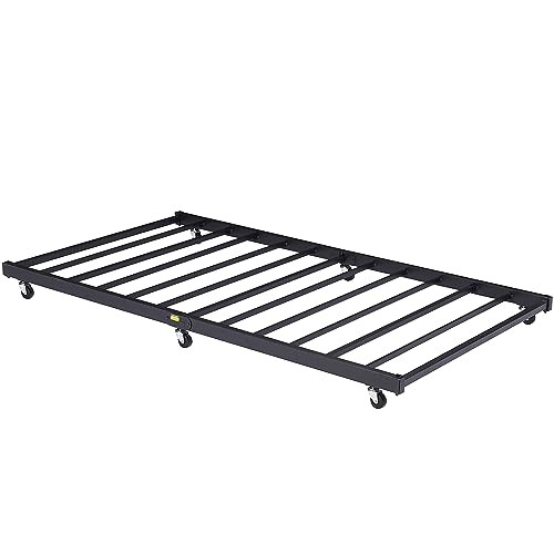 Twin Trundle Bed Frame with Roll-Out Design & Reinforced Metal Slats Support