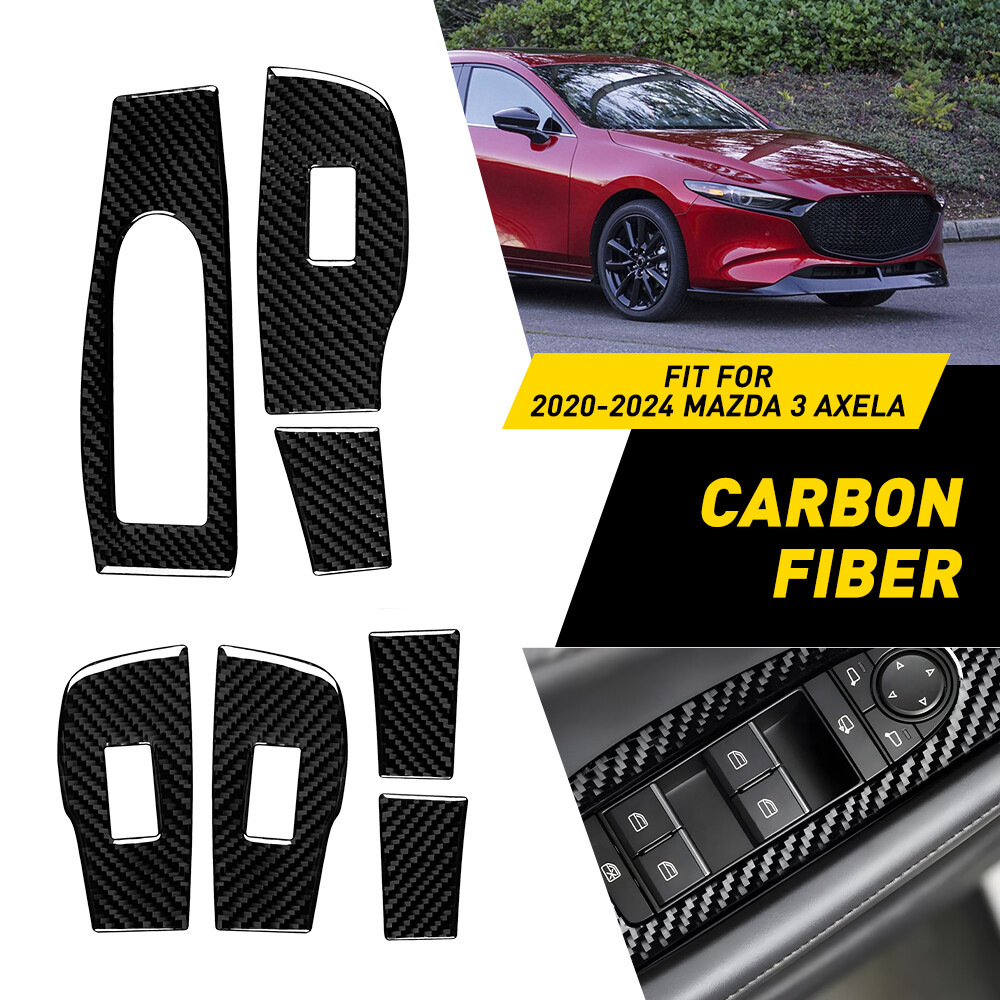 Fit For 3 Mazda Axela 2020-24 Fiber Carbon Window Lift Panel Swtich Sticker LHD