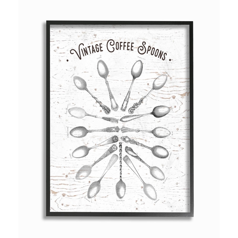 Vintage Coffee Spoons Illustration Framed Giclee Texturized