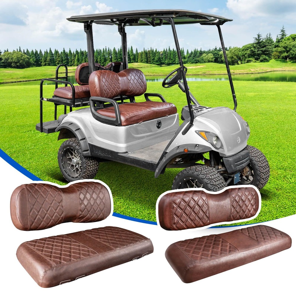 NOKINS 4PC Brown Vinyl Diamond Golf Cart Seat Covers for Yamaha G29 Drive2