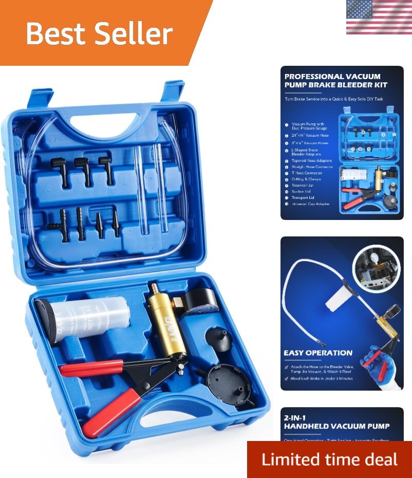 Brake Bleeding Kit Hand Vacuum Pump Adapters Pressure Gauge for Fluid Power