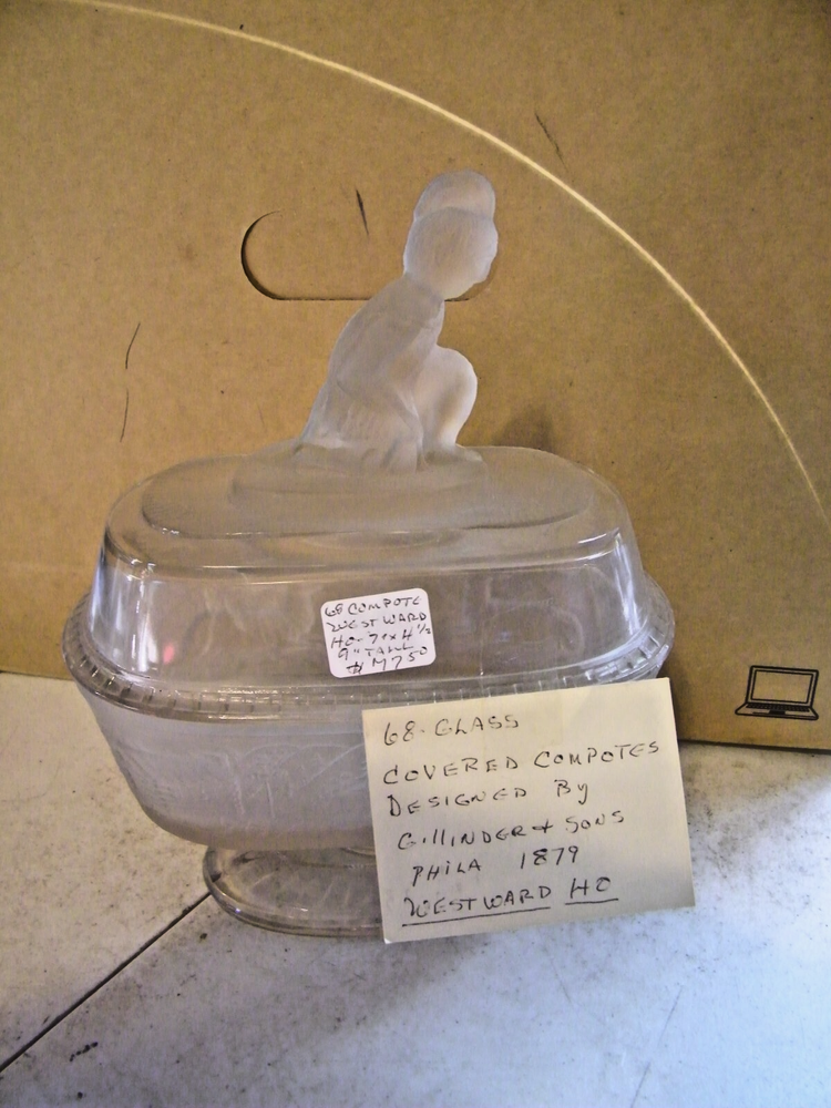 1879 Gillinder & Sons Westward Ho Oval Compote, 12.5