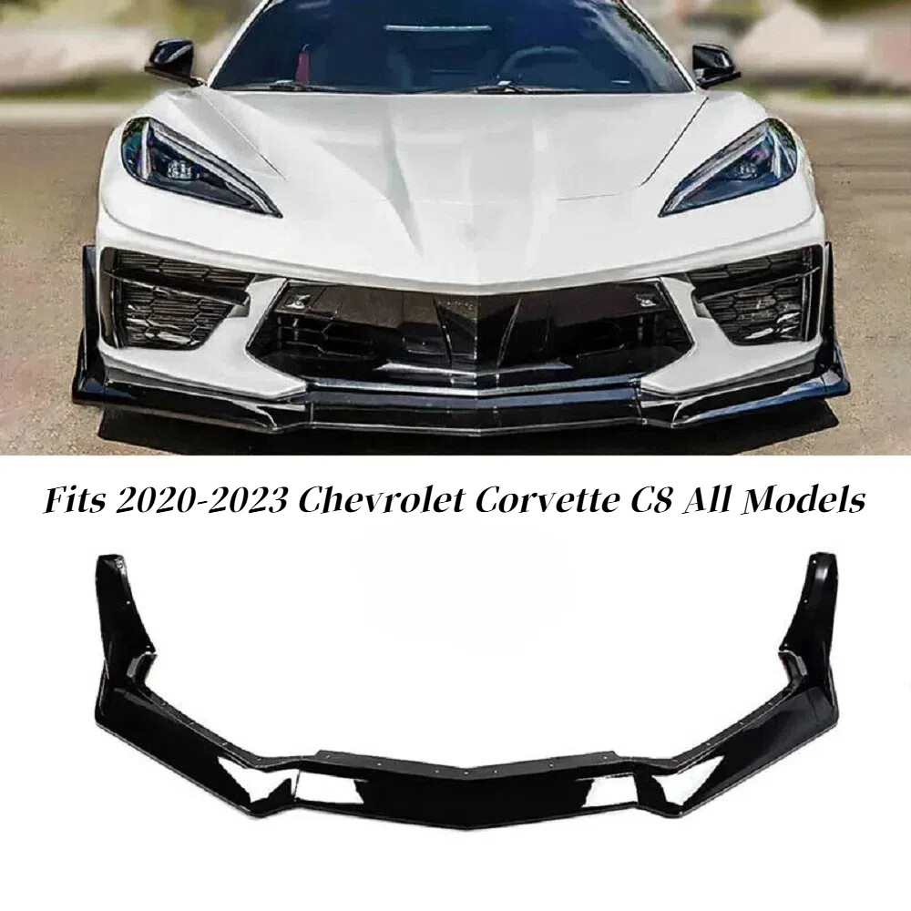 For 2020-23 Corvette C8 Z51 STG 3 Winglet Front Bumper Lip Splitter Gloss Black