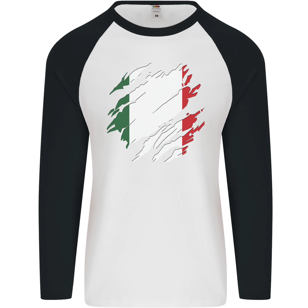 Torn Italy Flag Italians Day Football Mens L/S Baseball T-Shirt