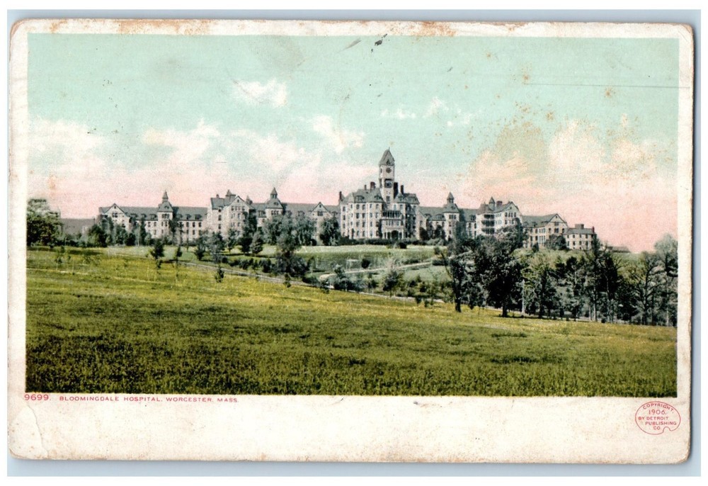 1909 Bloomingdale Hospital Worcester Massachusetts MA Antique Phostint Postcard