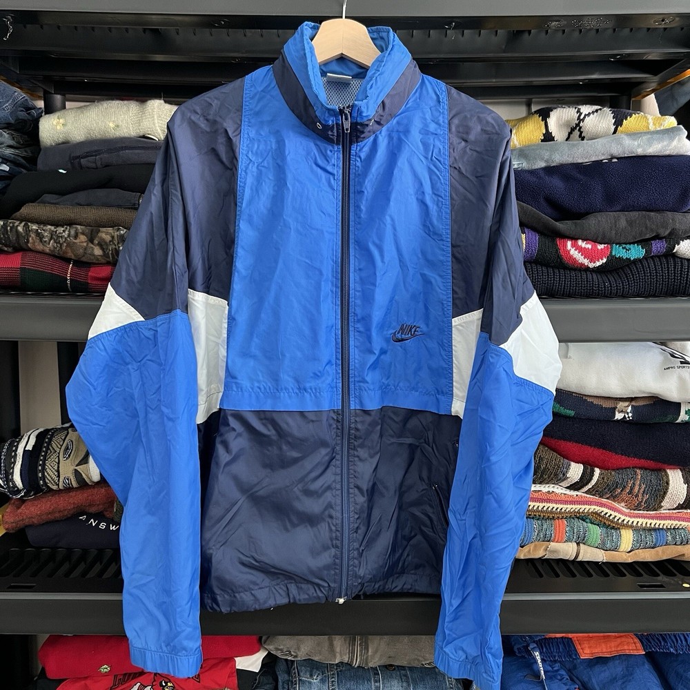 Vintage 90s Nike Blue Windbreaker Jacket Mens Large Full Zip Colorblock Pullover
