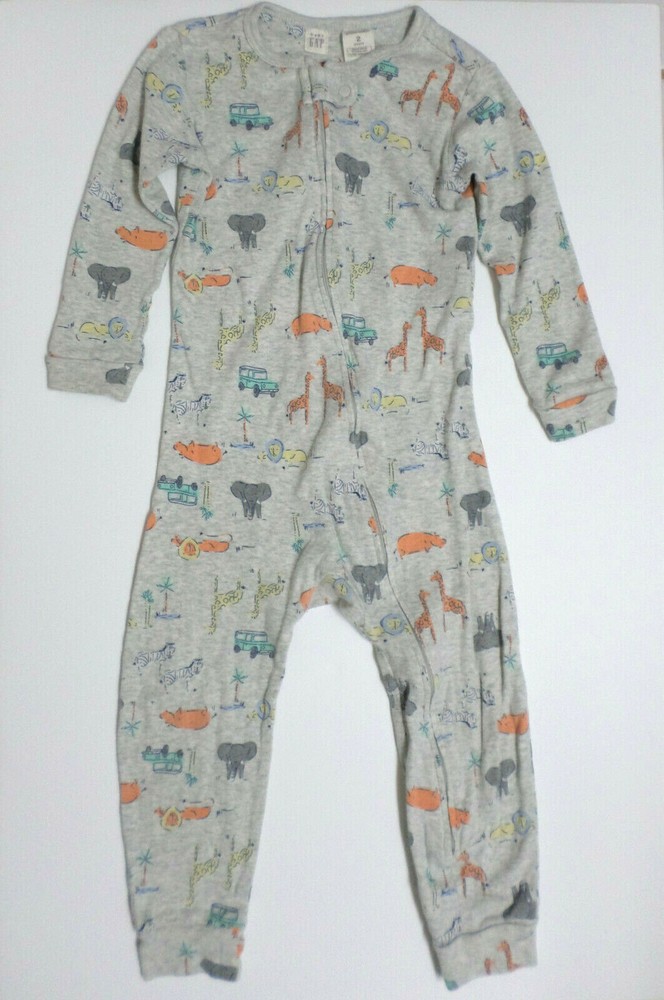 GAP Baby Organic Cotton Safari Footless Zip Pajama Size 2 Long Sleeve