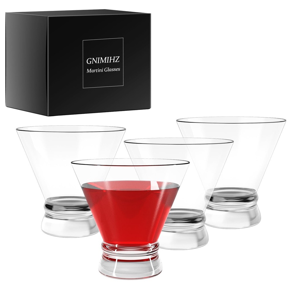 Martini Glasses Set of 4 - Crystal Cocktail Glasses, Stemless Martini Glass f...