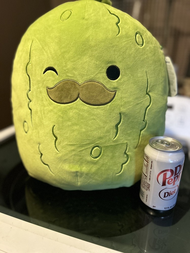 NWT Squishmallows 14” CHARLES the Original Green Pickle Mustache Winking Plush