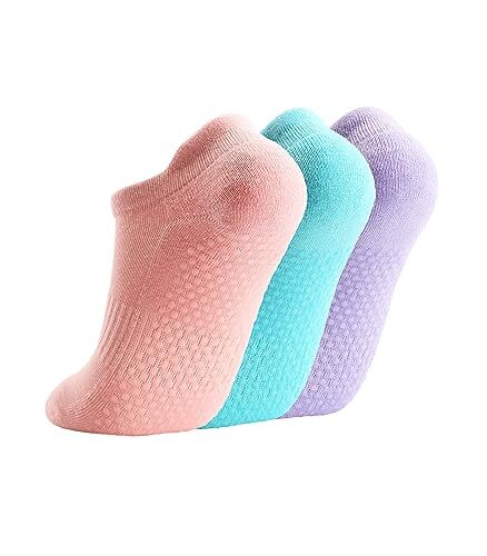 Grip Socks for Women Pilates Non Slip Socks One Size 3p7 Pink Aqua Purple