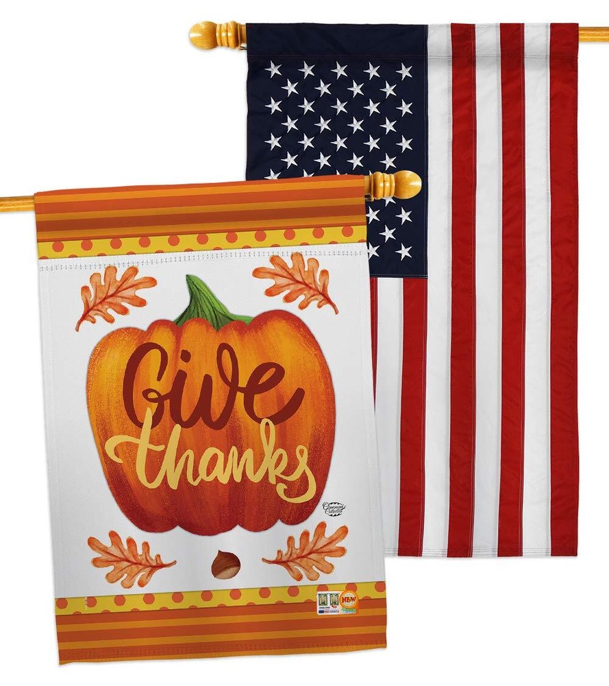 Pumpkin Thanksgiving House Flag Fall Harvest Turkey Decor