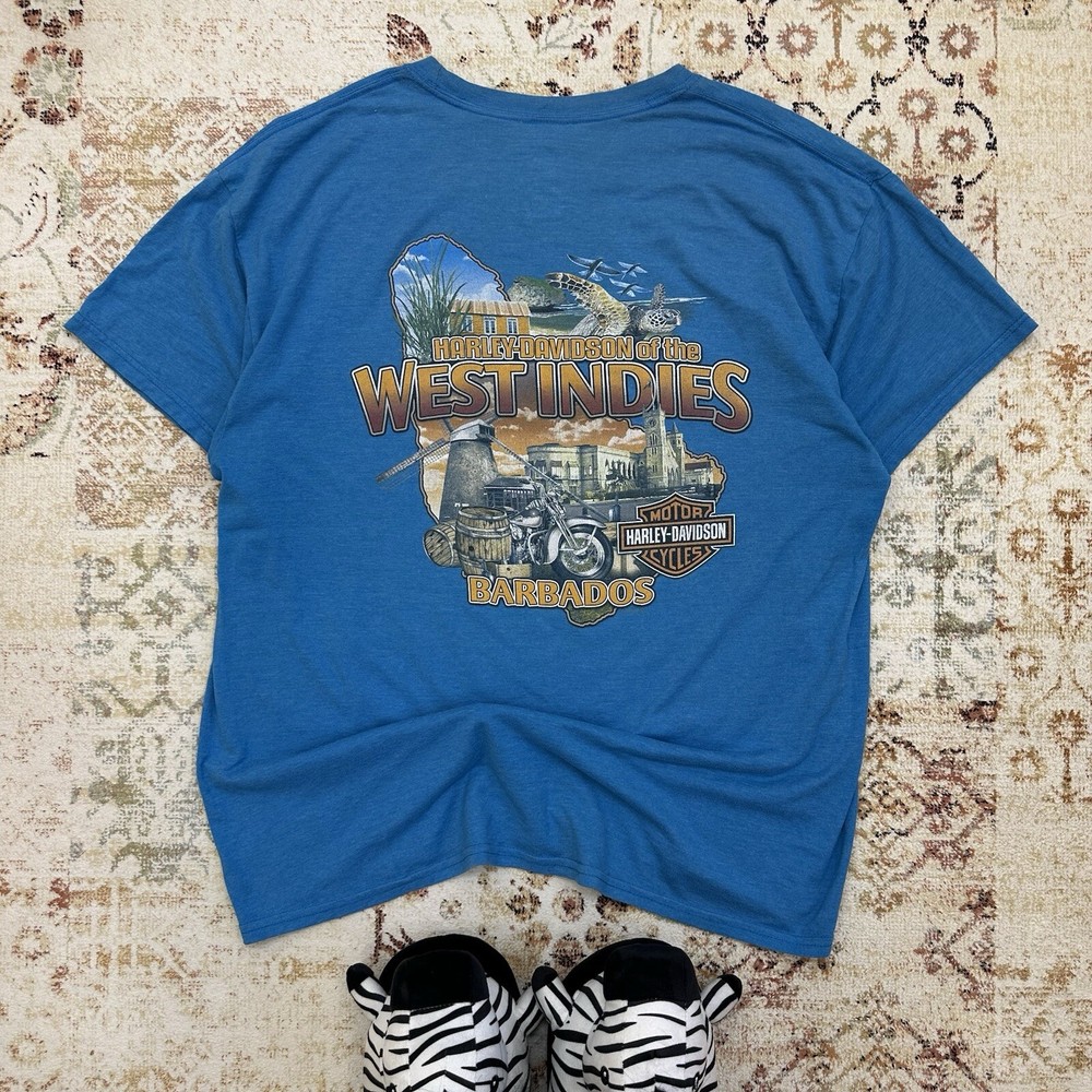 Vintage 2014 Harley Davidson USA Moto West Indies Barbados T-Shirt