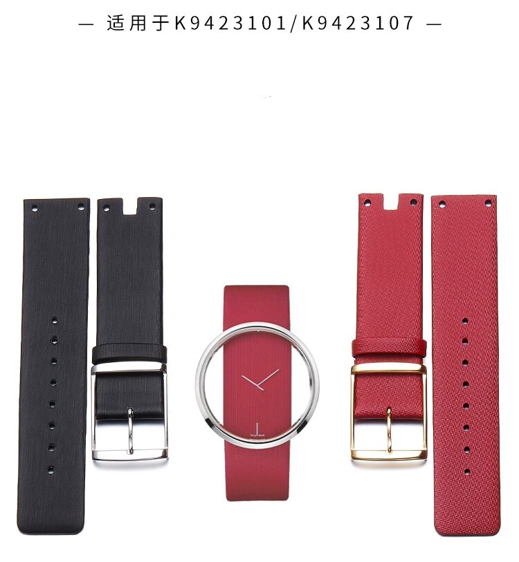 22mm New Leather Watch Band Strap Fit for CK K94231 K9423107 K9423101 Black/Red