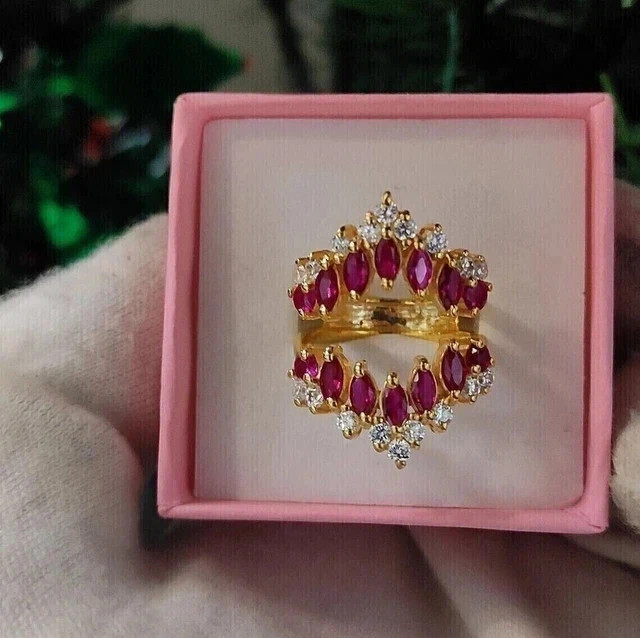 2Ct Marquise Lab-Created Pink Ruby Women's Enhancer Ring 14K Yellow Gold Plated