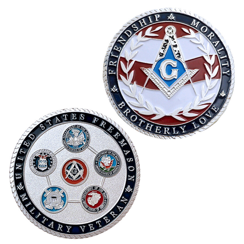 Challenge Coin Gift US Military Masonic Freemason Freemasonry Commemorative Coin