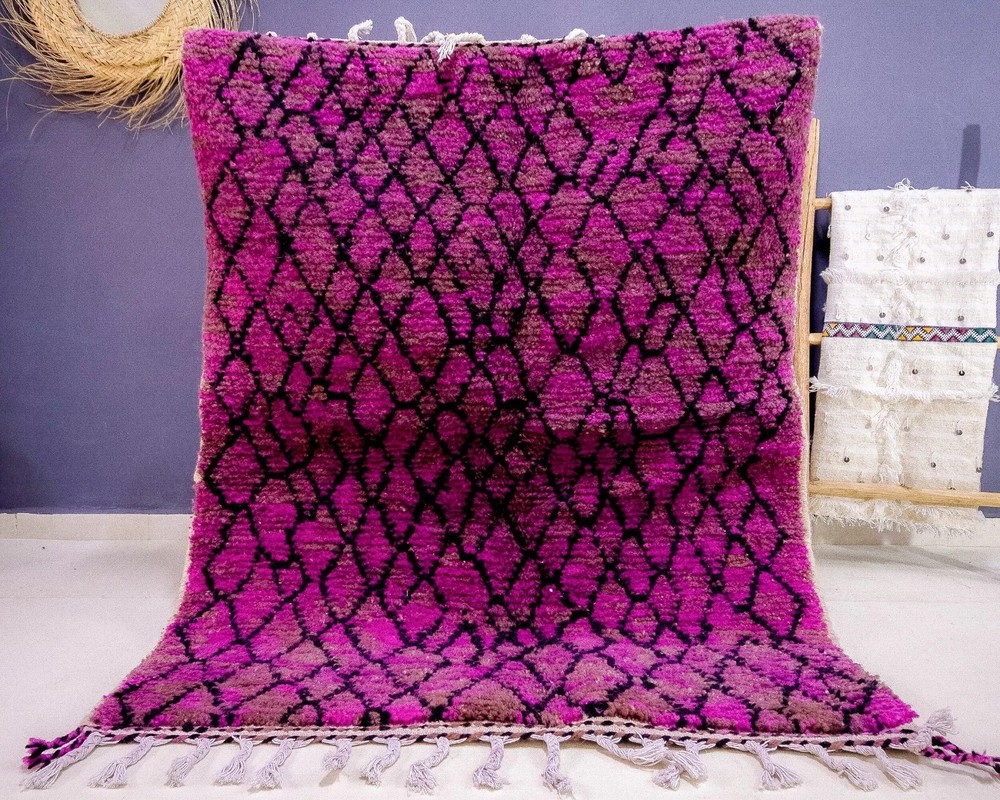 Modern Moroccan Berber Wool Rug Color Purple Handmade Area Design Carpet Rug