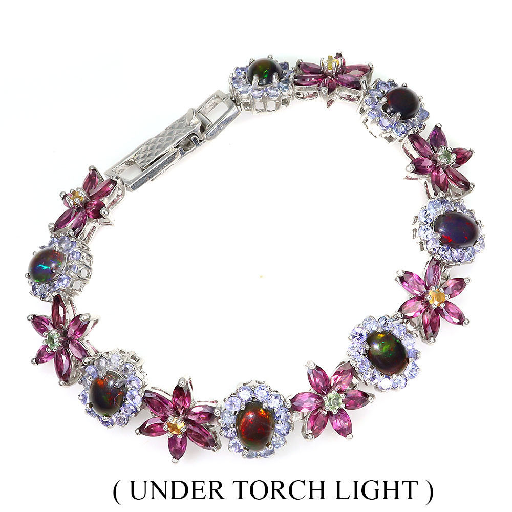 Valentine 925 Silver Bracelet Oval Black Opal Sapphire Rhodolite Gemstone Jewelr