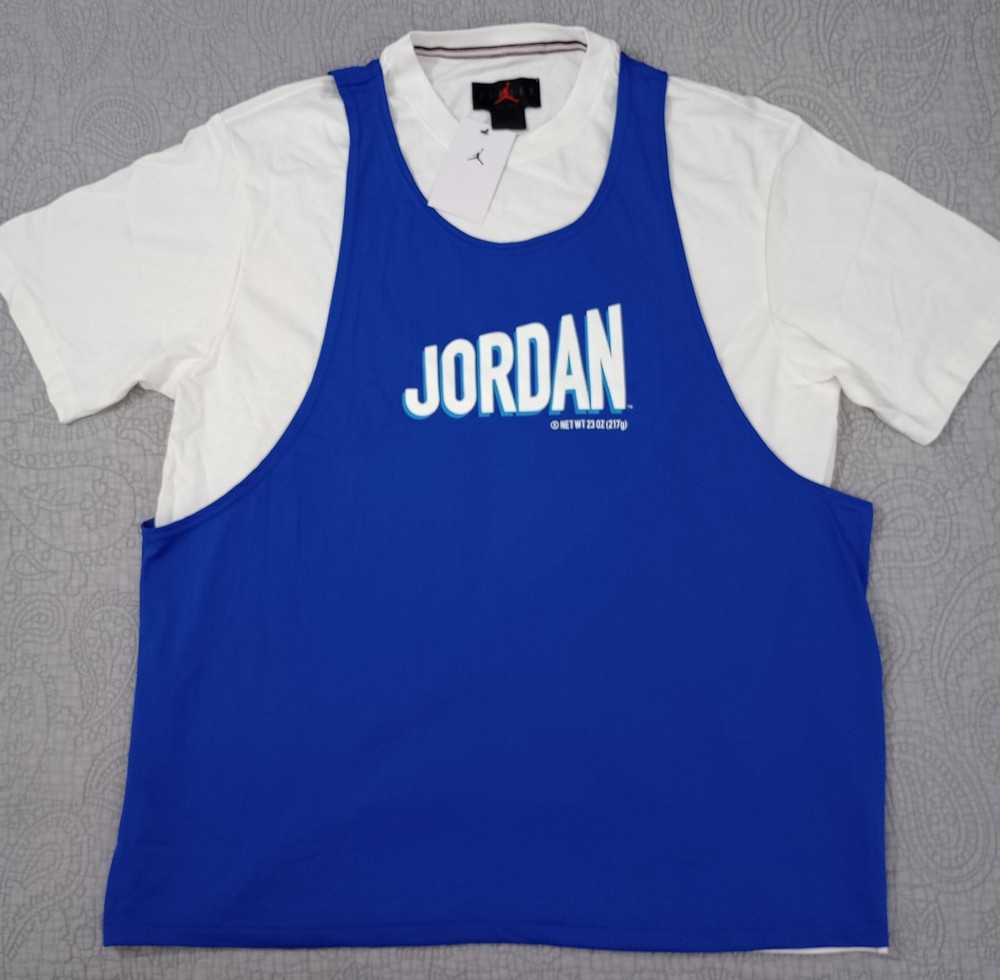 Nike Air Jordan Flight MVP Mens Layered Shirt Blue White Size XL DV7604 100 Rare