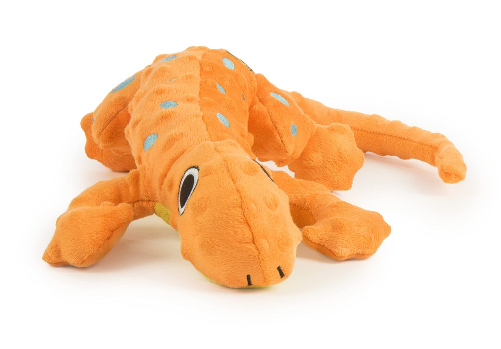 Amphibianz Gecko Squeaky Plush Dog Toy, Chew Guard Technology - Orange, Large