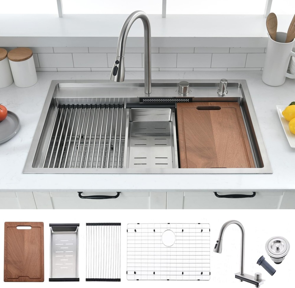 33x22-Inch Noise-Reducing Fast-Drain Drop-In Kitchen Sink