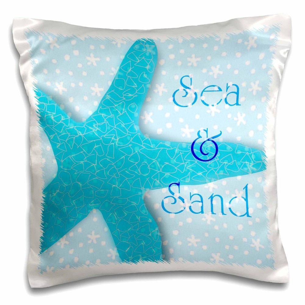 3dRose Aqua Sea and Sand Starfish - Beach themed Ocean Art 16x16 inch Pillow Cas
