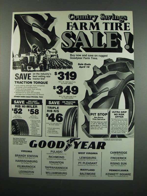 1984 Goodyear Farm Tires Ad - Country Savings Sale on Agricultural Tires