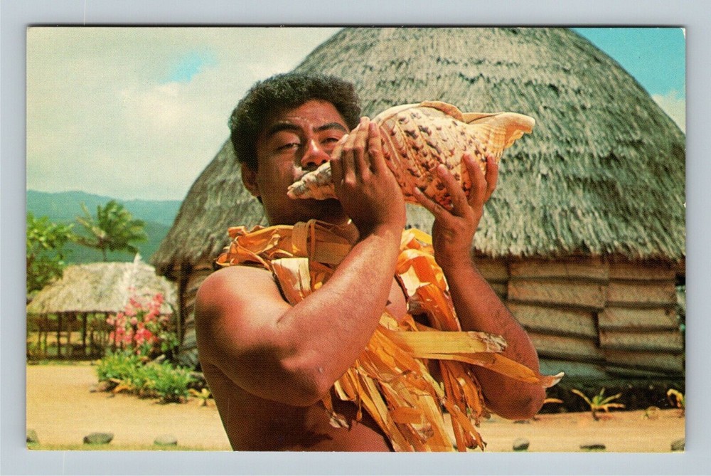 Polynesian Center, Call On The Conch Shell, Antique, Hawaii Vintage Postcard