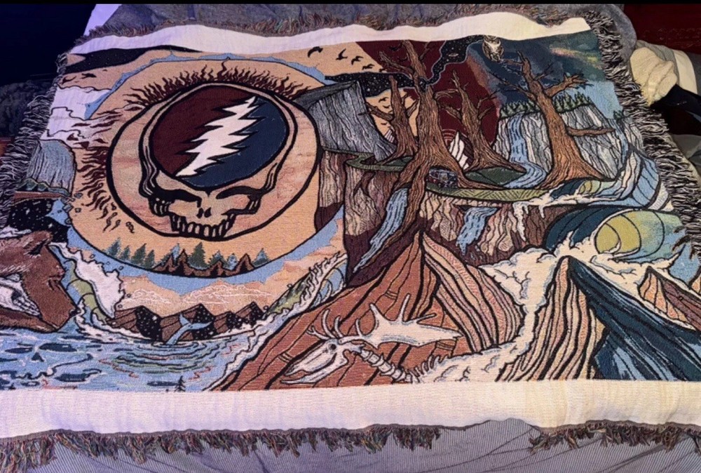 Grateful Dead Vintage Woven Hippie Blanket 60x50 Psychedelic Mountain Design