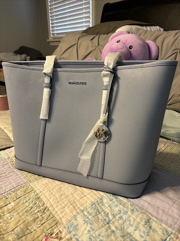 Michael Kors Jet Set Travel Large Saffiano Leather Tote Bag Pale Blue  $498Nwt