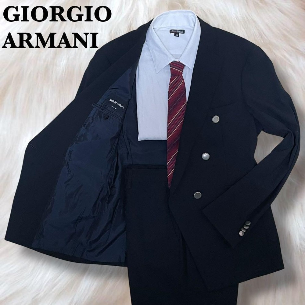 Giorgio Armani Black Double Breasted Suit Set with Silver Buttons Size M Rare