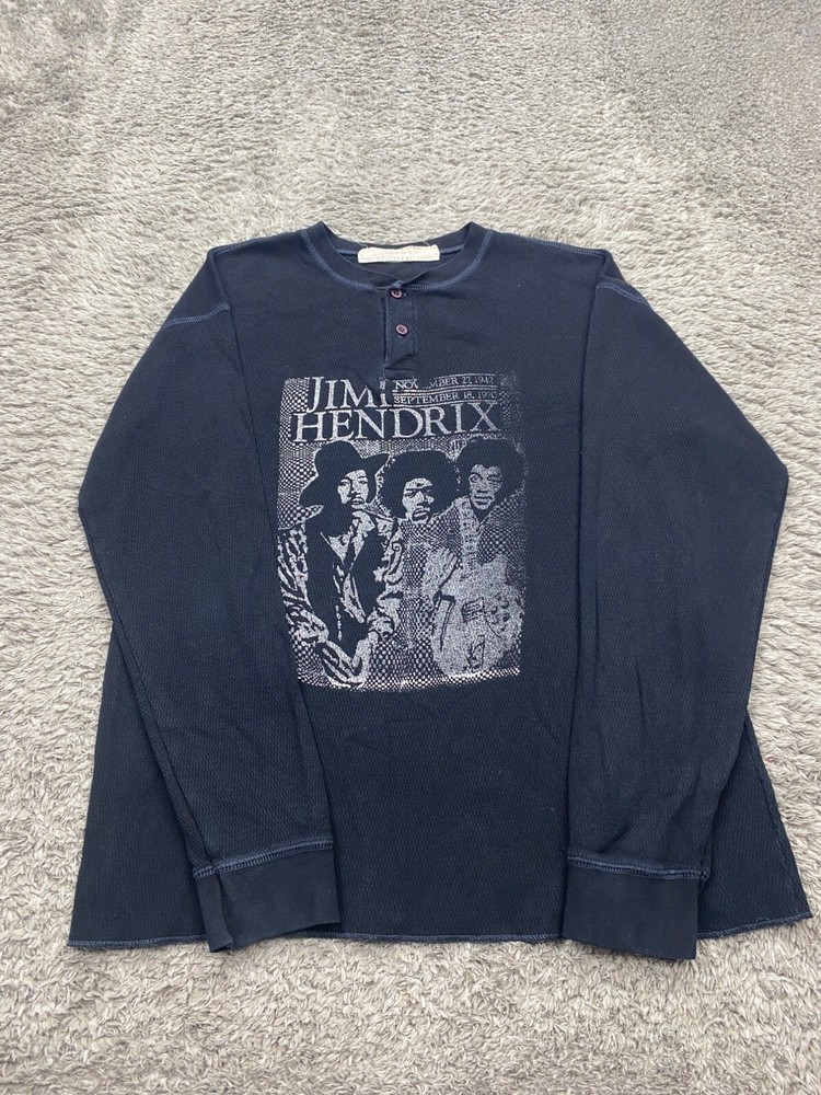 Jimmy Hendrix Sweatshirt Men 2XL Black Graphic Waffle Knit Henley Pullover Vtg