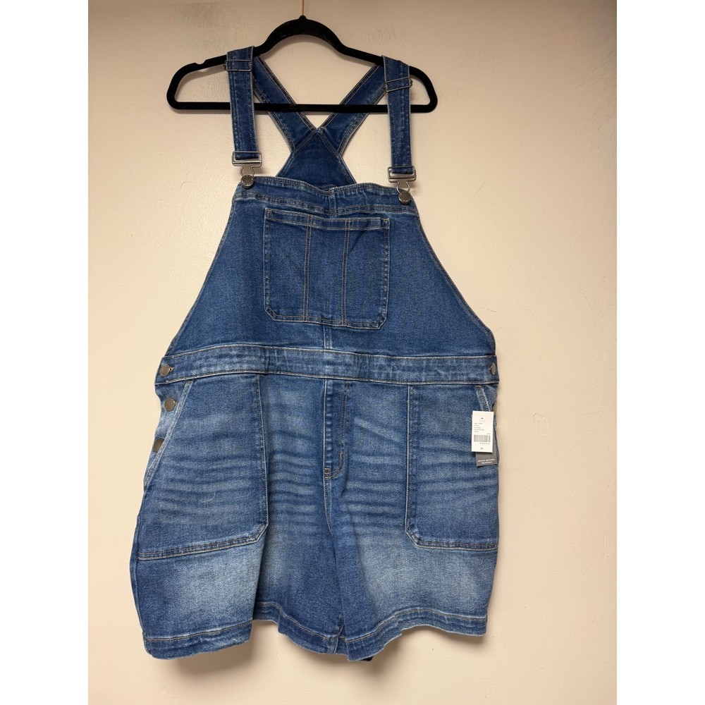 Lane Bryant Blue Denim Shortalls Plus Size 24 Medium Wash Overalls 12013