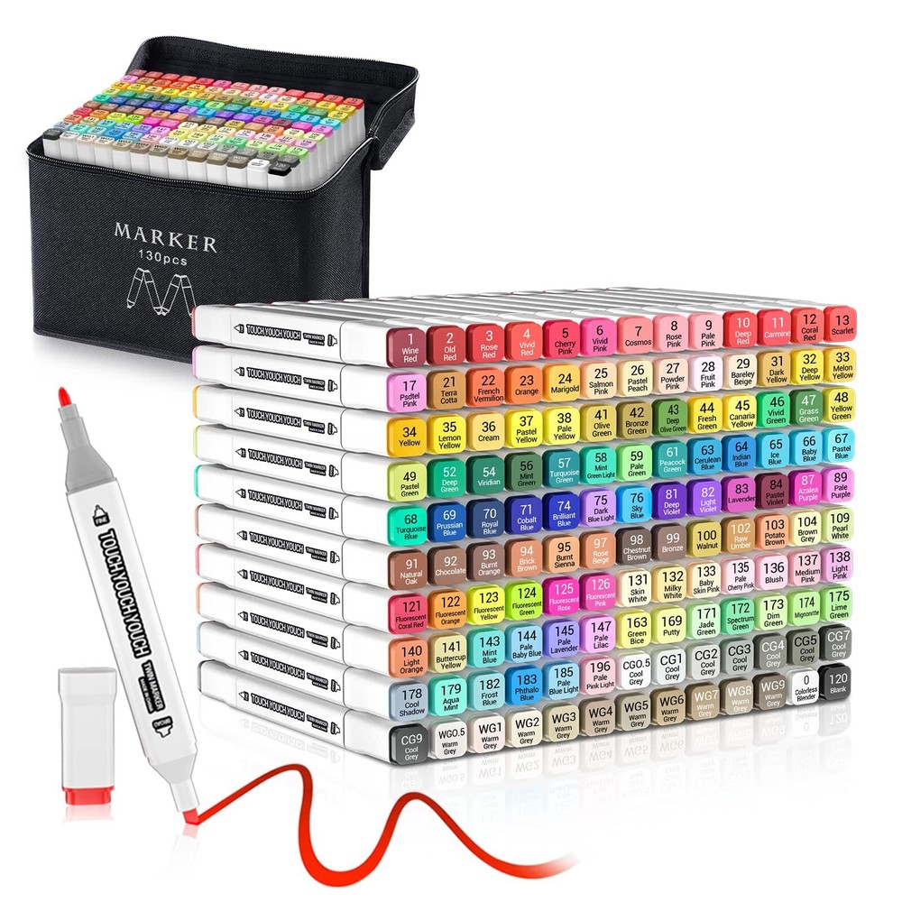 Tensine 130 Colors Alcohol Markers, Double Tip Art Marker Set for Artist(Broa...