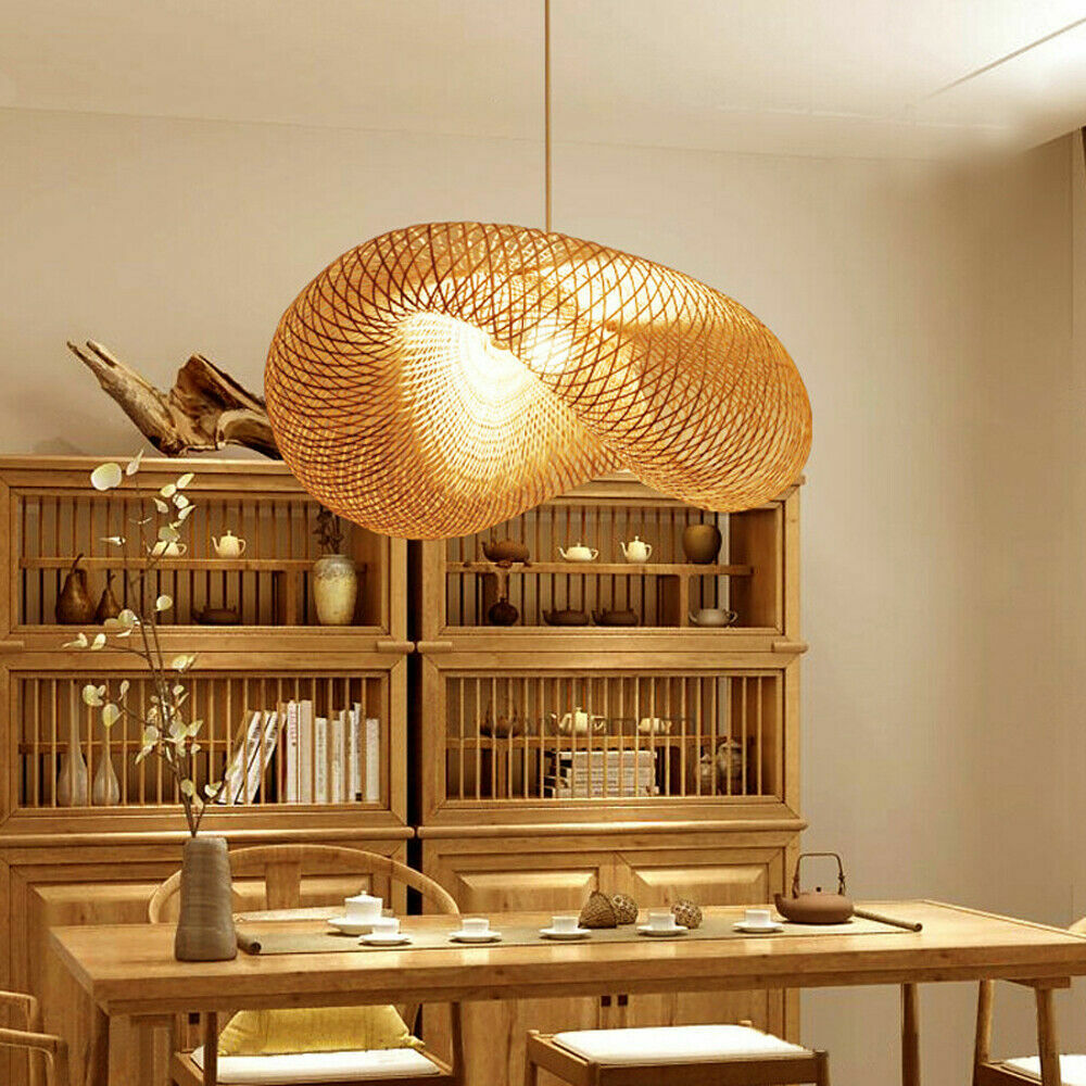 Bamboo Wicker Rattan Shade Pendant Light Fixture Art Asian Hanging Ceiling Lamp