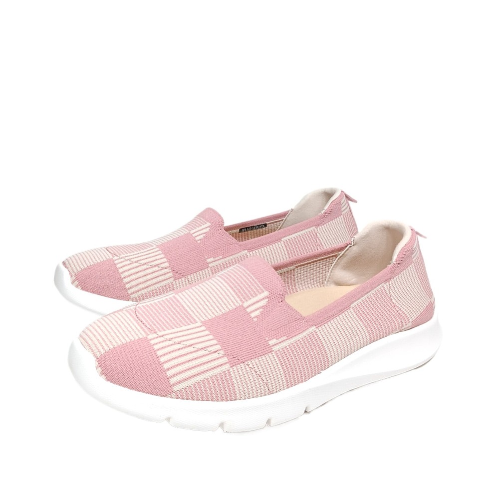 Spenco Comfort Stretch Ease Sneakers Womens 10D Wide Rose Tan Plaid Slip On New