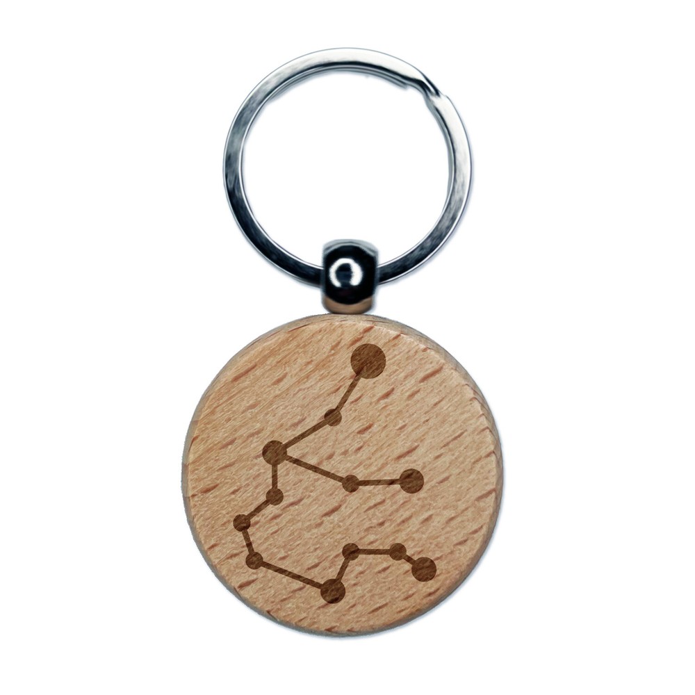 Aquarius Zodiac Star Constellations Engraved Wood Round Keychain Tag Charm