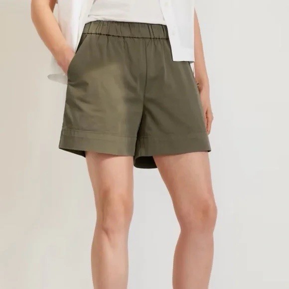 Everlane Easy Short Olive Green Cotton Pull On Elastane Chino Shorts Size 8